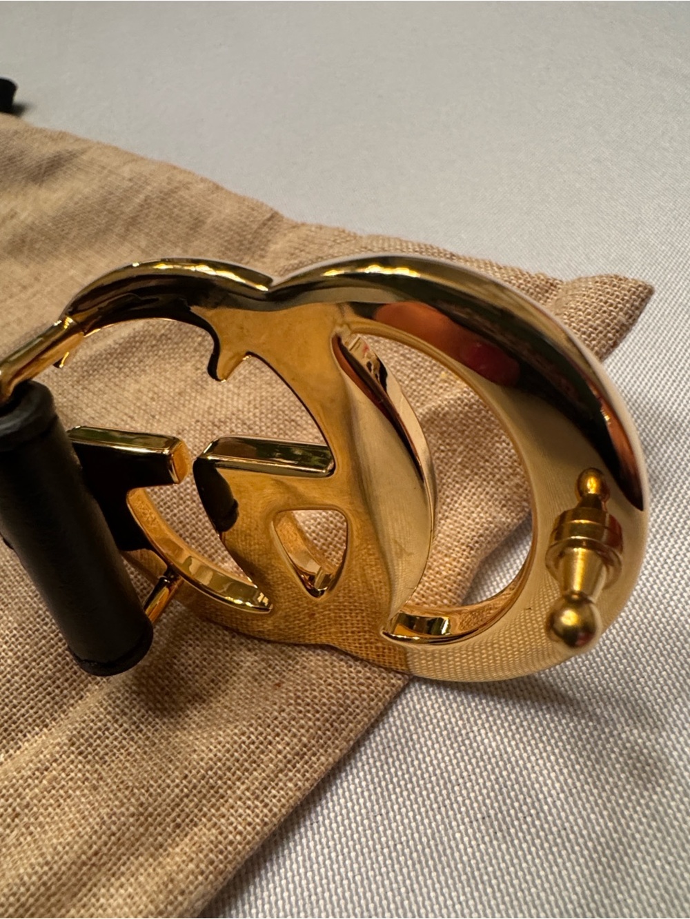 Gold Double G Buckle Black Leather Belt Brand New Unisex - Picture 3 of 6